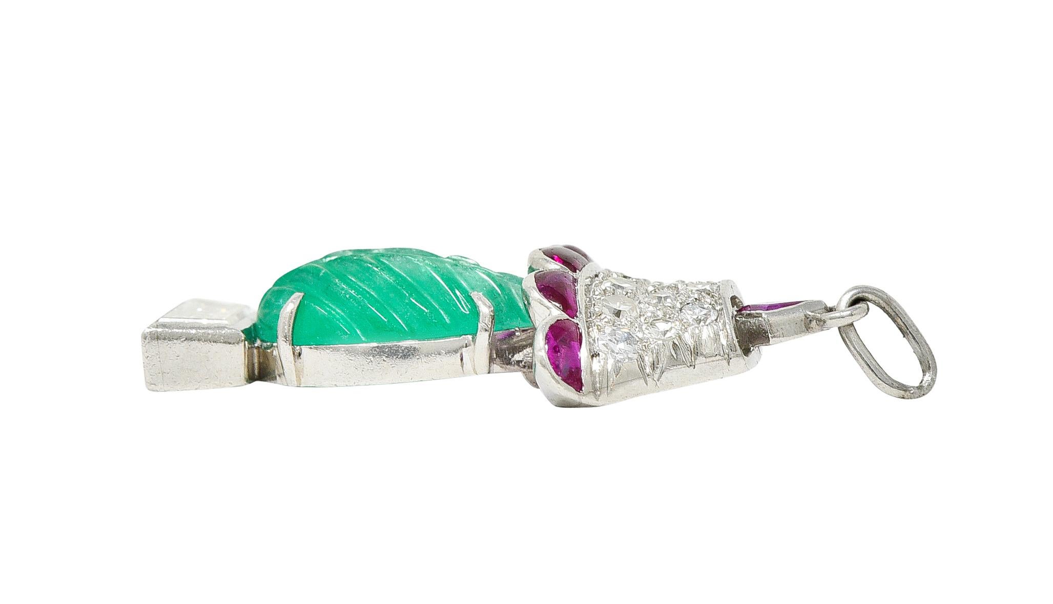 Art Deco Ruby Diamond Mughal Emerald Platinum Lamp Charm 1