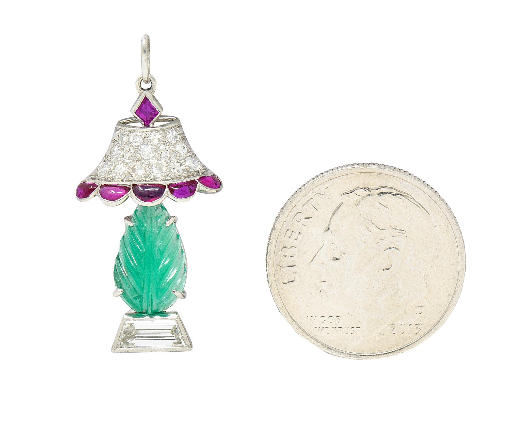 Art Deco Ruby Diamond Mughal Emerald Platinum Lamp Charm 2