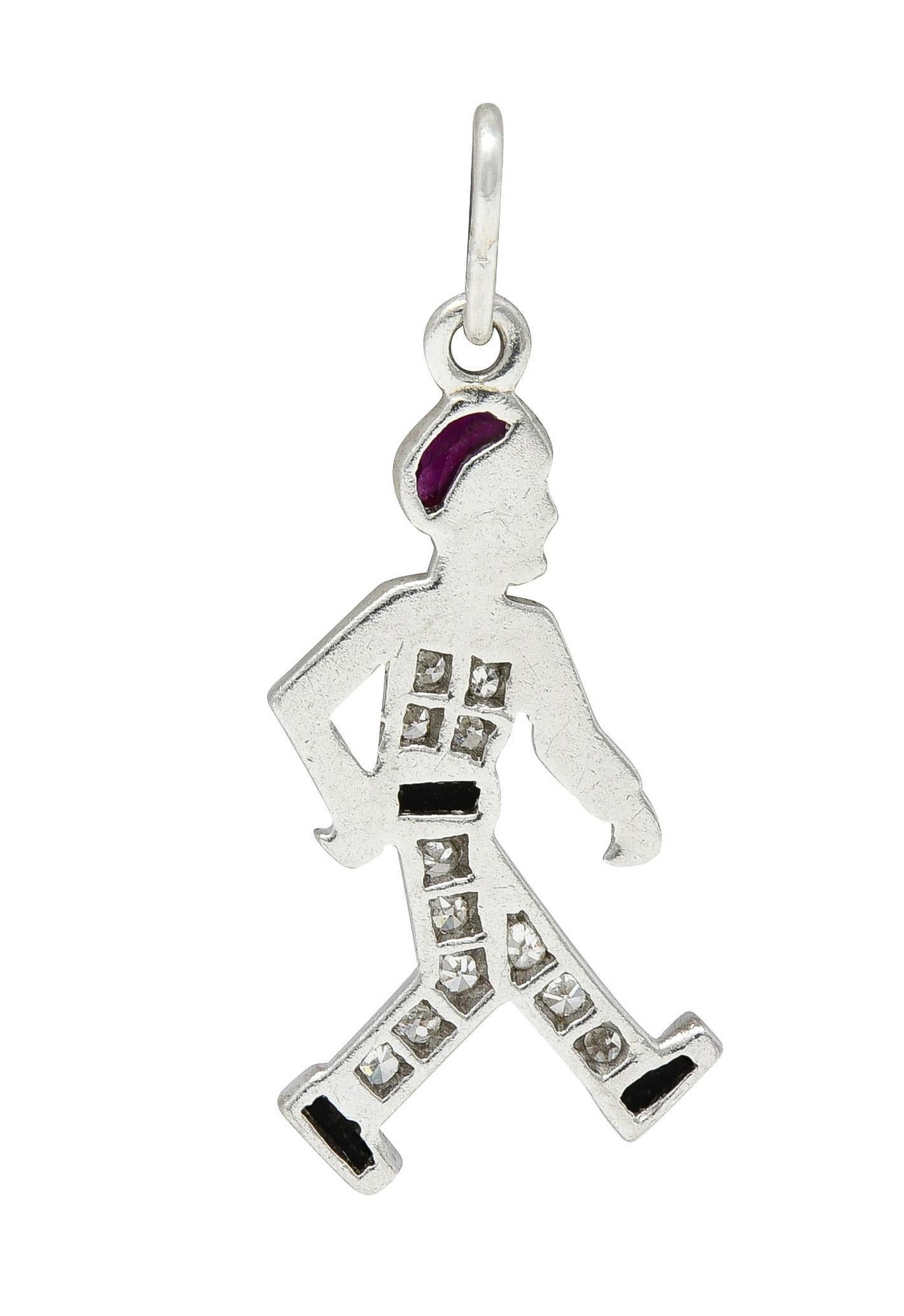 Art Decó Rubí Diamante Ónice Platino Colgante Hombre Vintage Cabujón en venta