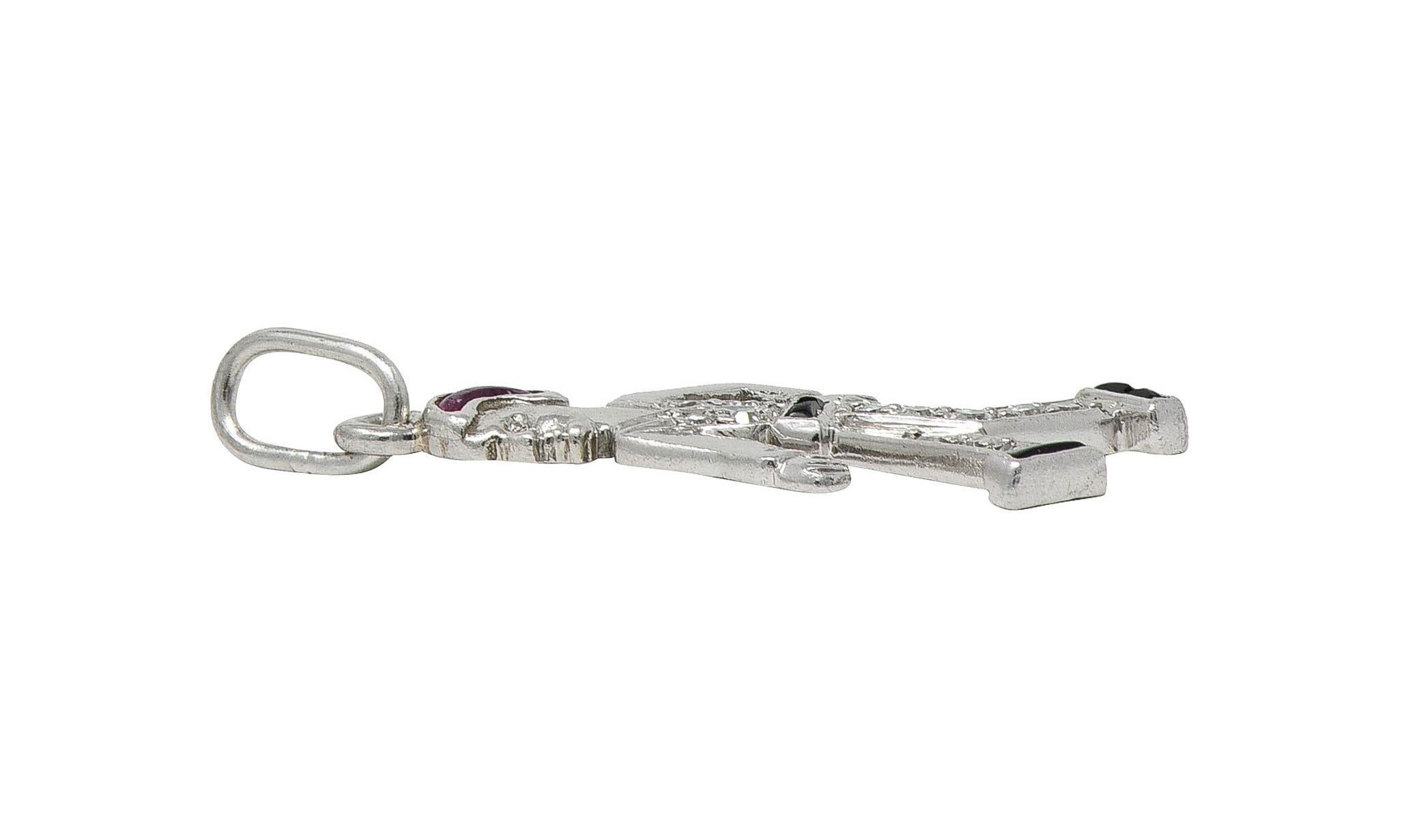 Art Decó Rubí Diamante Ónice Platino Colgante Hombre Vintage en Excelente estado para la venta en Philadelphia, PA