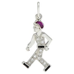 Art Deco Ruby Diamond Onyx Platinum Vintage Man Charm
