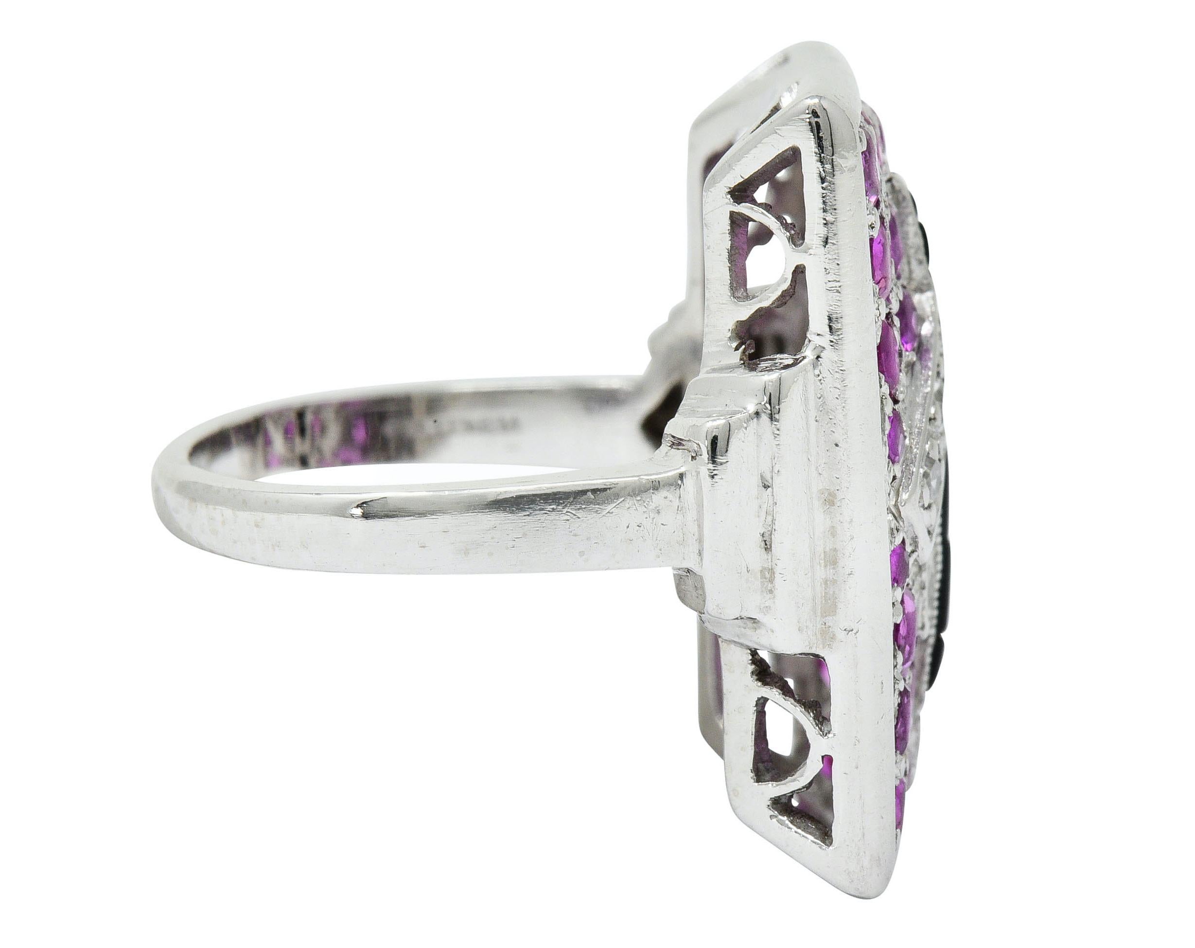 Art Deco Rubin Diamant Onyx Platin Sternzeichen Schütze Ring (Art déco)
