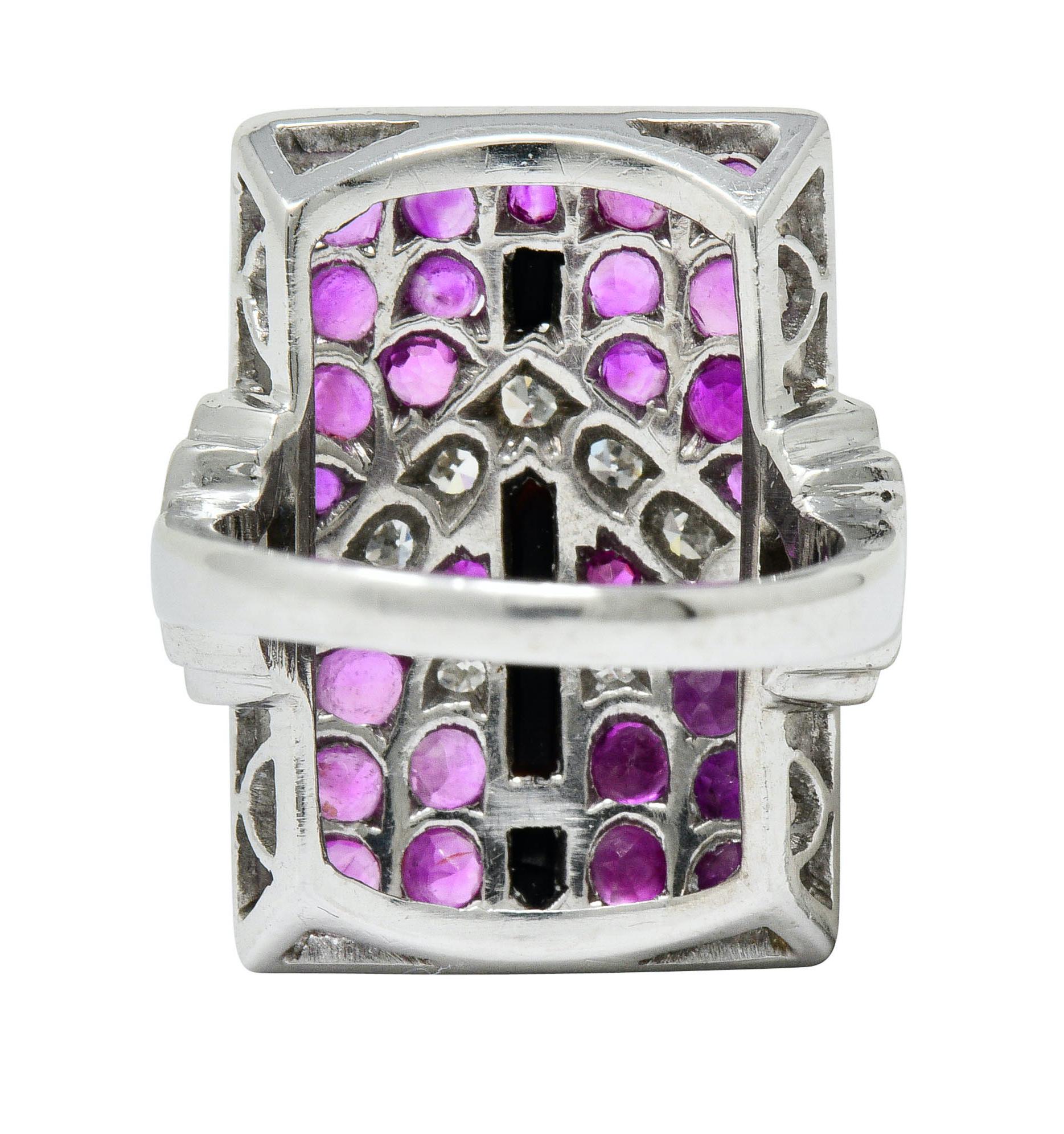 Art Deco Rubin Diamant Onyx Platin Sternzeichen Schütze Ring (Einfacher Schliff)