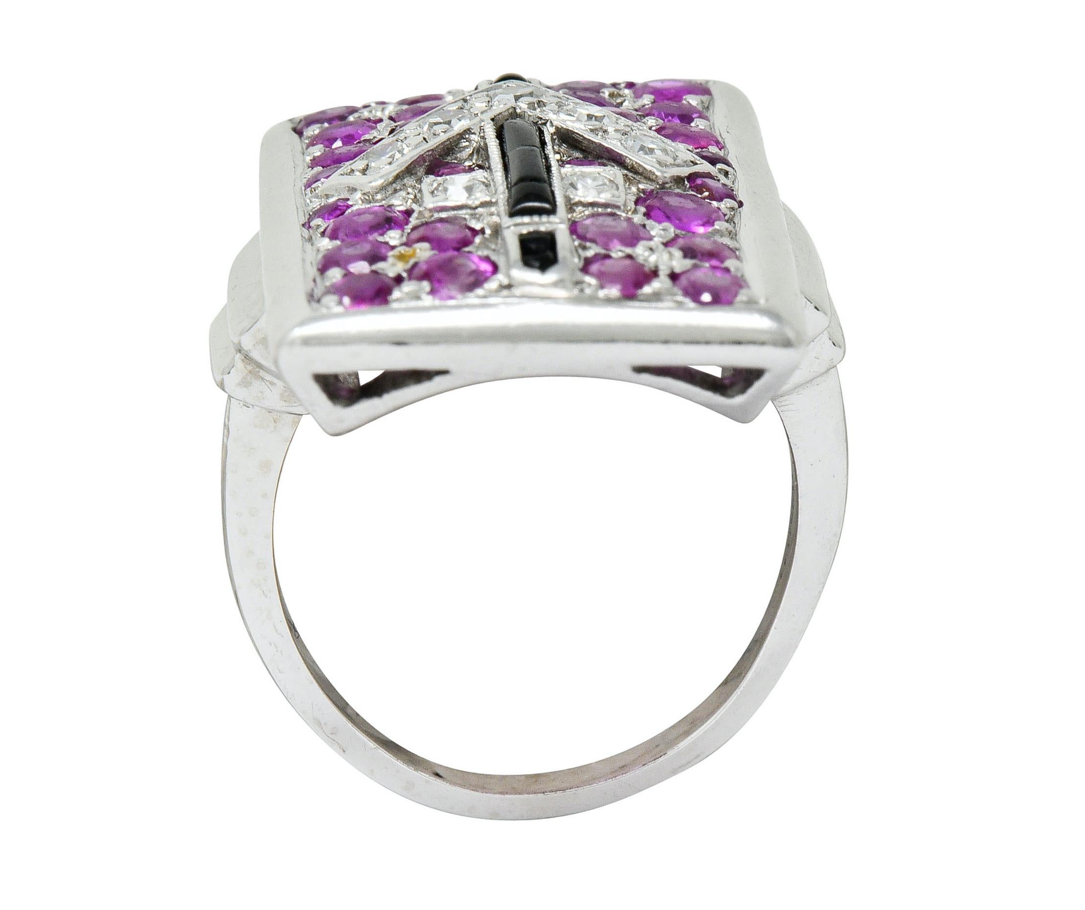 Art Deco Rubin Diamant Onyx Platin Sternzeichen Schütze Ring 1
