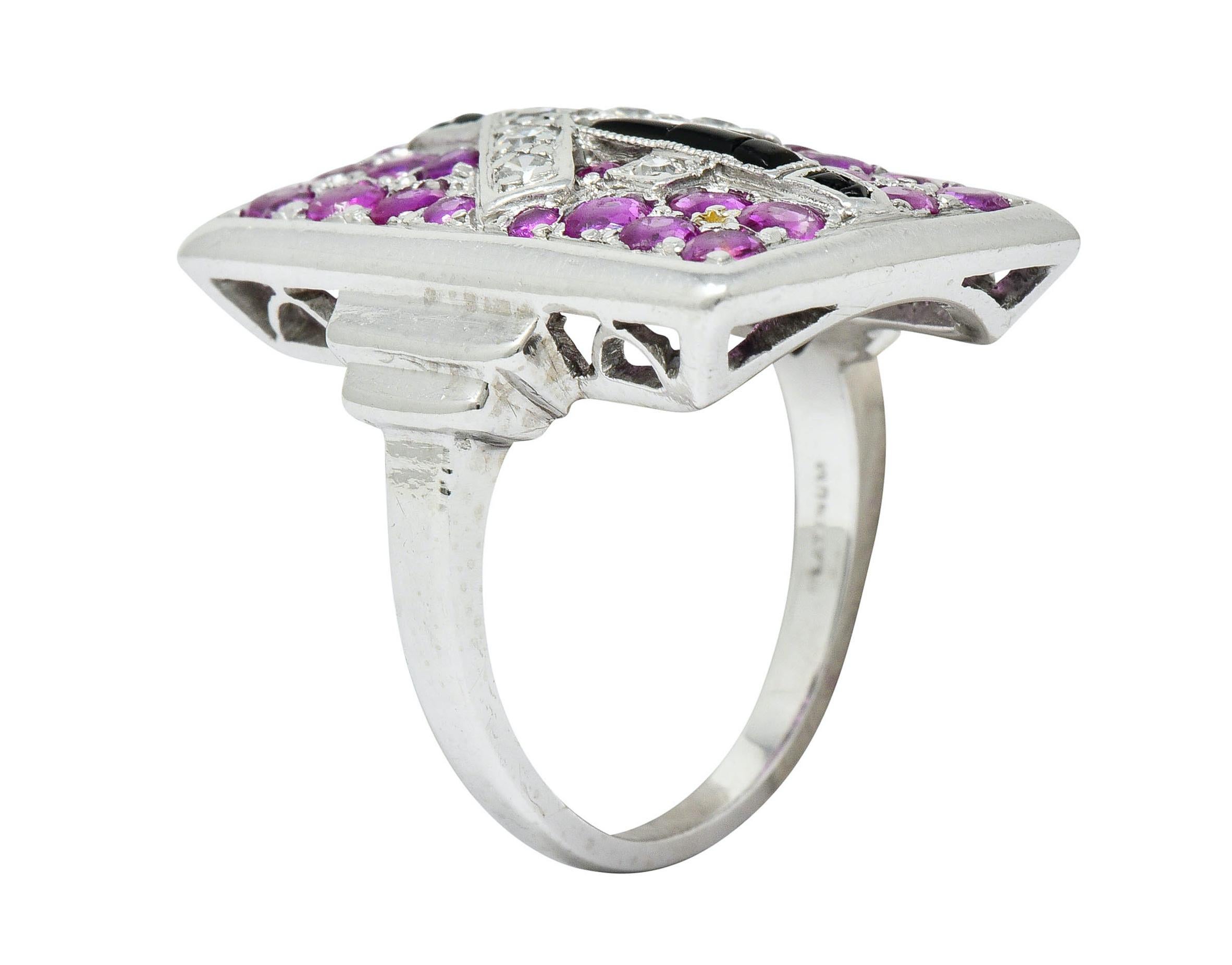 Art Deco Rubin Diamant Onyx Platin Sternzeichen Schütze Ring 2