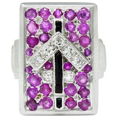 Art Deco Rubin Diamant Onyx Platin Sternzeichen Schütze Ring