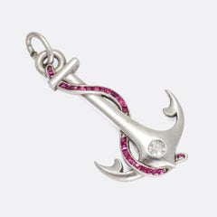 Art Deco Ruby Diamond Platinum Anchor Pendant
