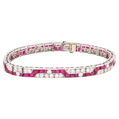 Art Deco Ruby Diamond Platinum Bracelet