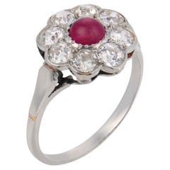 Art Deco ruby diamond platinum cluster ring