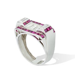 Art Deco Ruby Diamond Platinum Cocktail Ring
