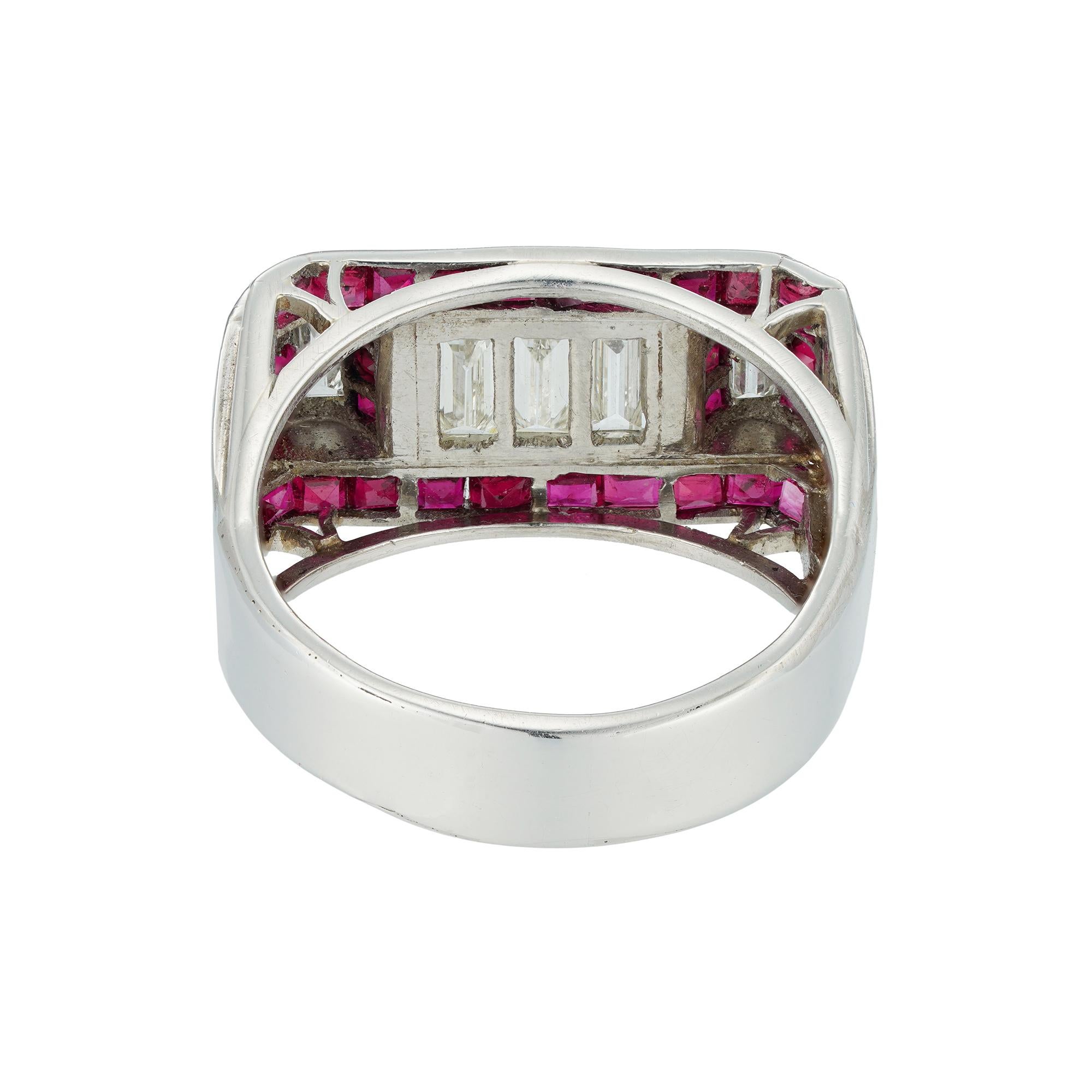 De las mujeres Anillo Cóctel Art Decó Rubí Diamante Platino en venta