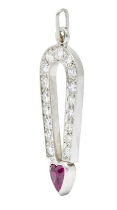 Art Deco Ruby Diamond Platinum Love Magnet Heart Charm