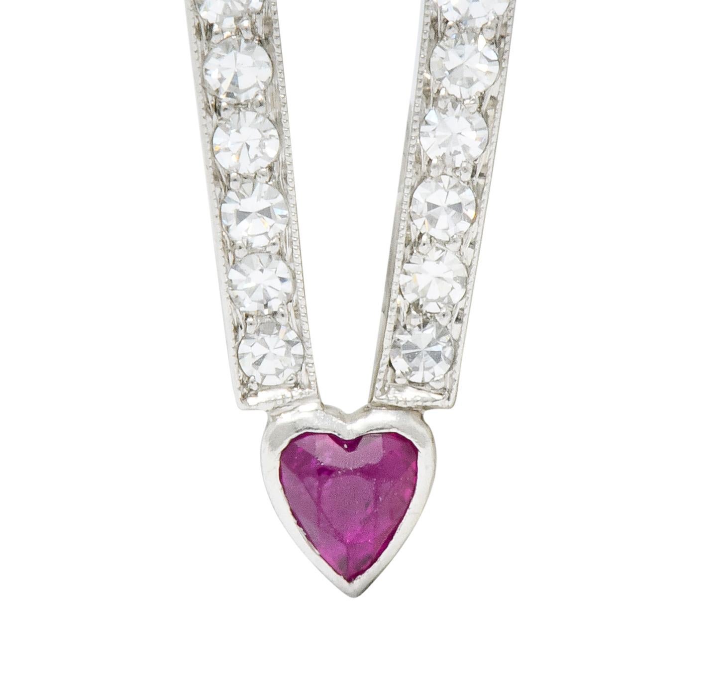 Art Deco Ruby Diamond Platinum Love Magnet Heart Charm 1