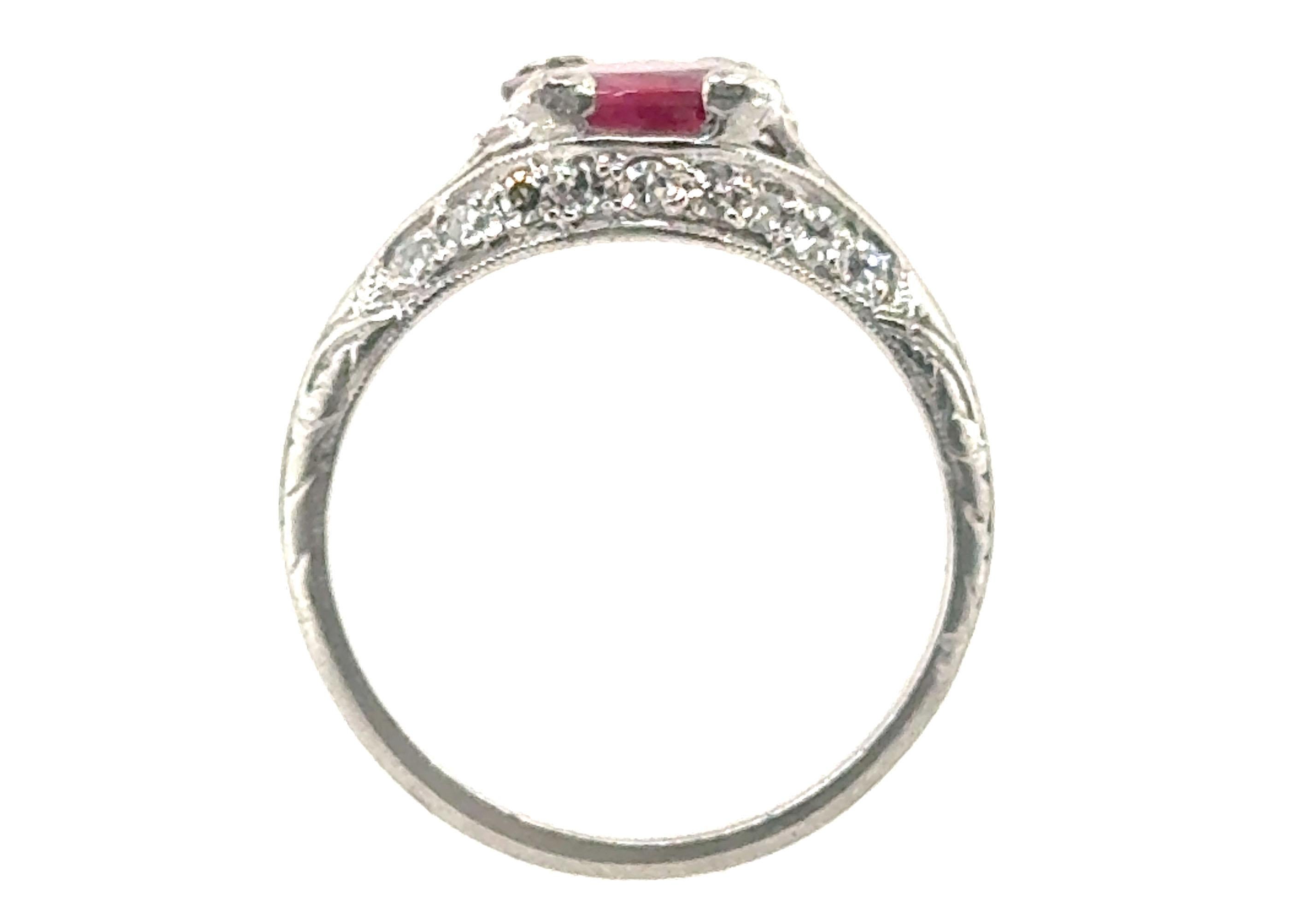 Genuine Original Antique from the 1930's Ruby Diamond Ring 1.10ct Platinum Art Deco 


Featuring a Beautiful .80ct Genuine Natural Red Oval Ruby Center

Accented with Single Cut Diamond All Round

Numbered Piece
 
100% Natural Ruby and Diamonds