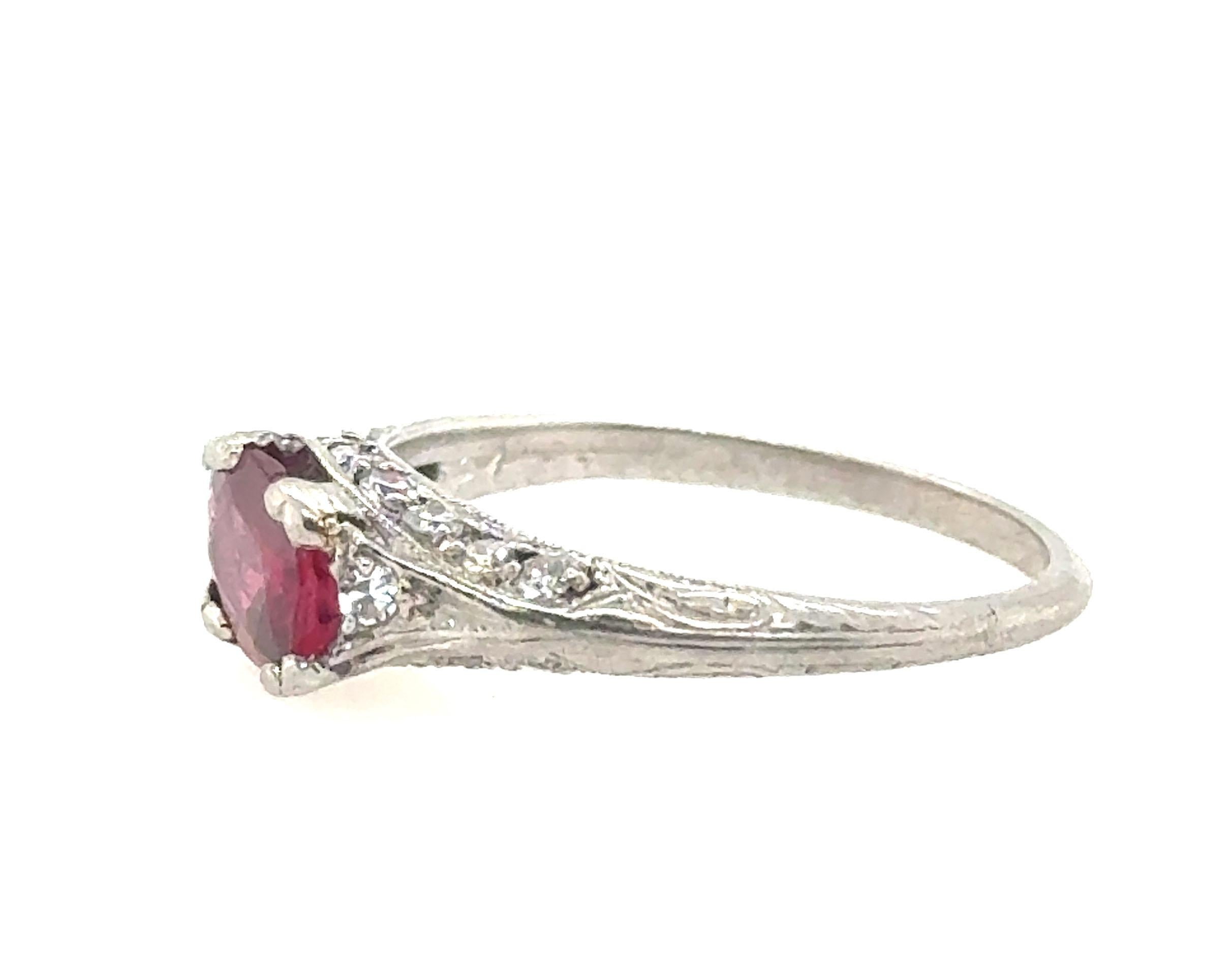 Oval Cut Art Deco Ruby Diamond Ring 1.10ct Platinum Antique Original 1930's Vintage