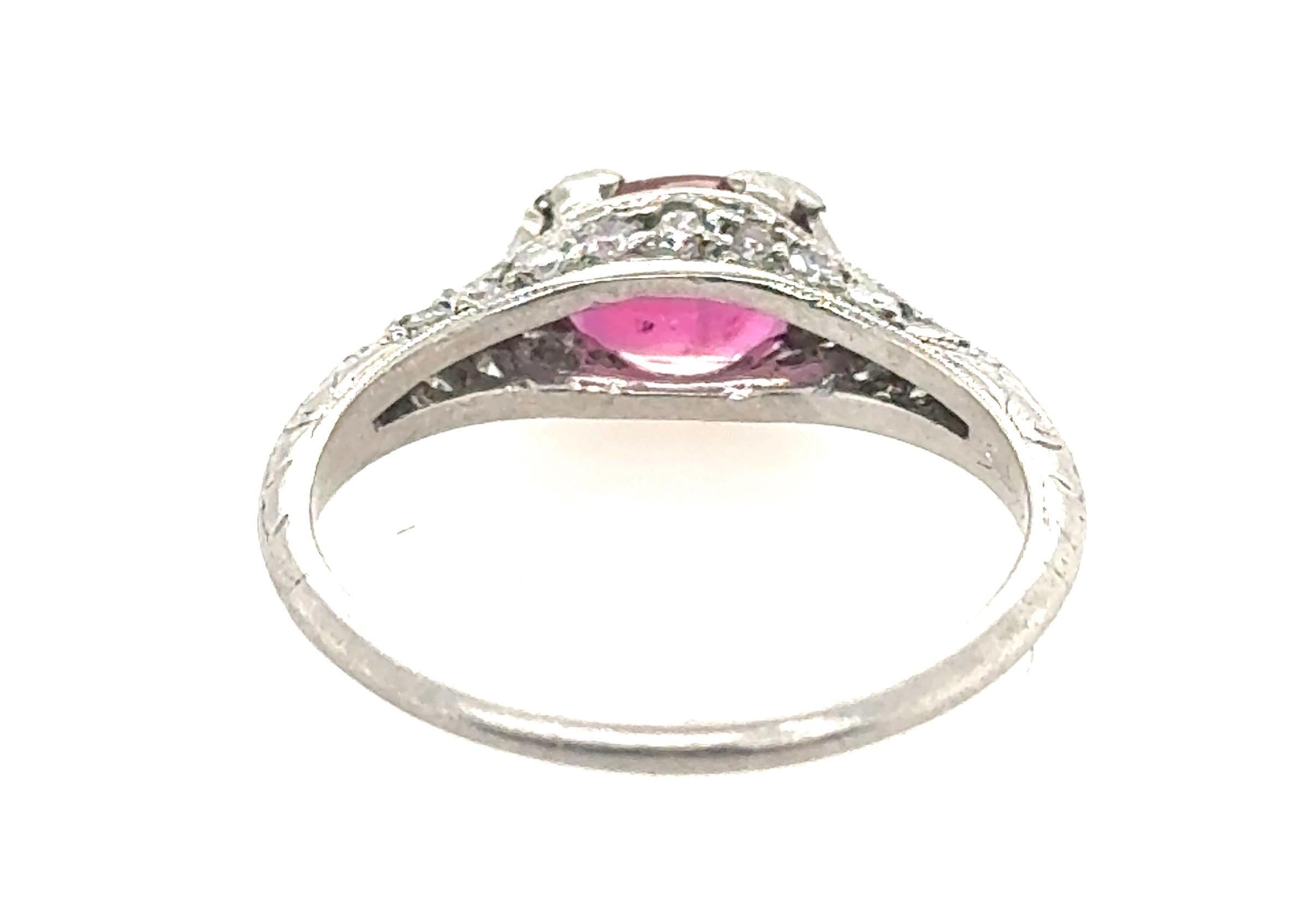 Women's Art Deco Ruby Diamond Ring 1.10ct Platinum Antique Original 1930's Vintage