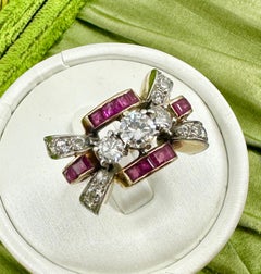 Art Deco Ruby Diamond Ring 14K Gold Antique Wedding Engagement Ring