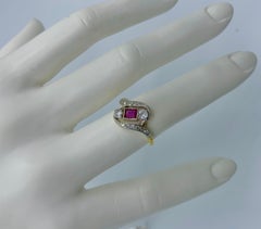 Art Deco Ruby Diamond Ring 14K Gold Antique Wedding Engagement Stacking Ring