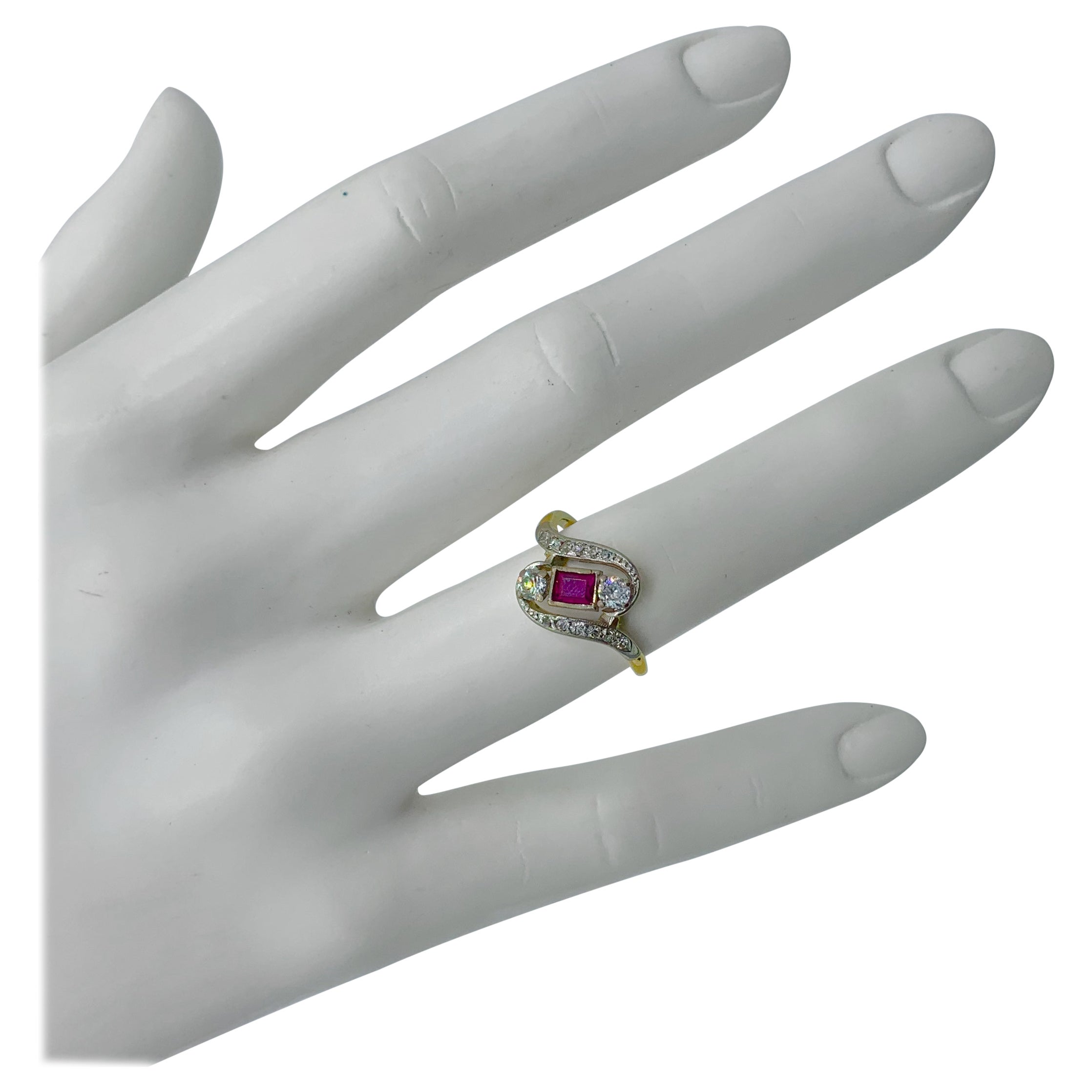 Art Deco Ruby Diamond Ring 14K Gold Antique Wedding Engagement Stacking Ring