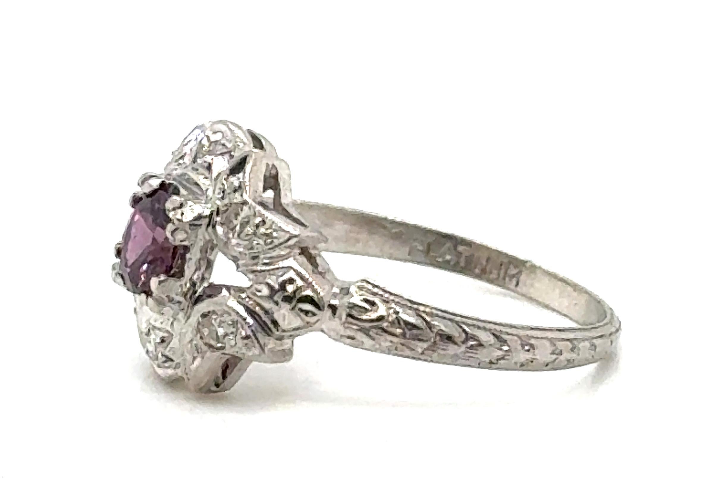 Art déco Art Deco Ruby Diamond Ring .50ct Platinum Antique Original 1920's Vintage en vente