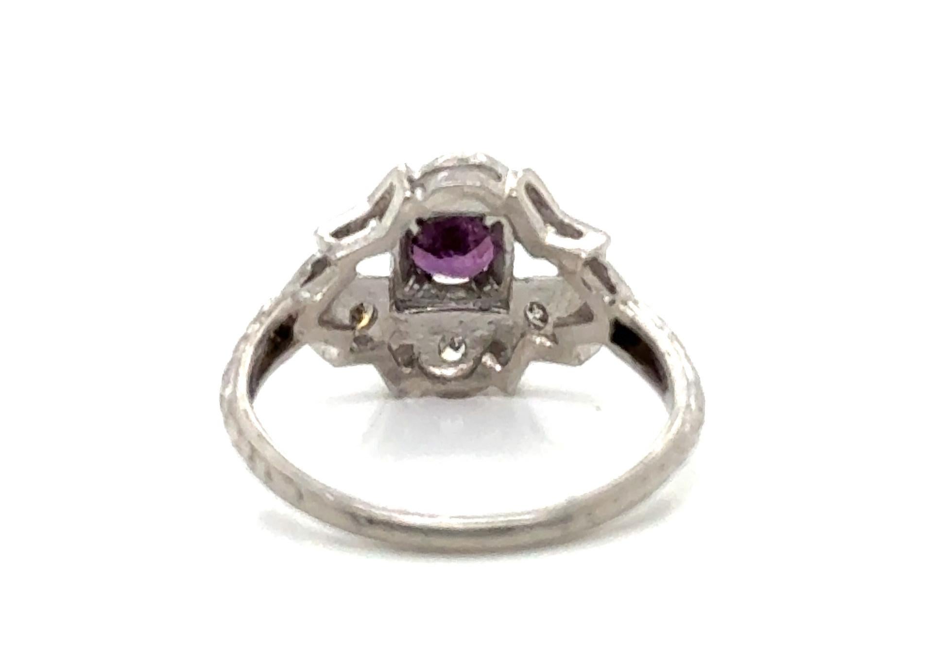 Art Deco Ruby Diamond Ring .50ct Platinum Antique Original 1920's Vintage Excellent état - En vente à Dearborn, MI