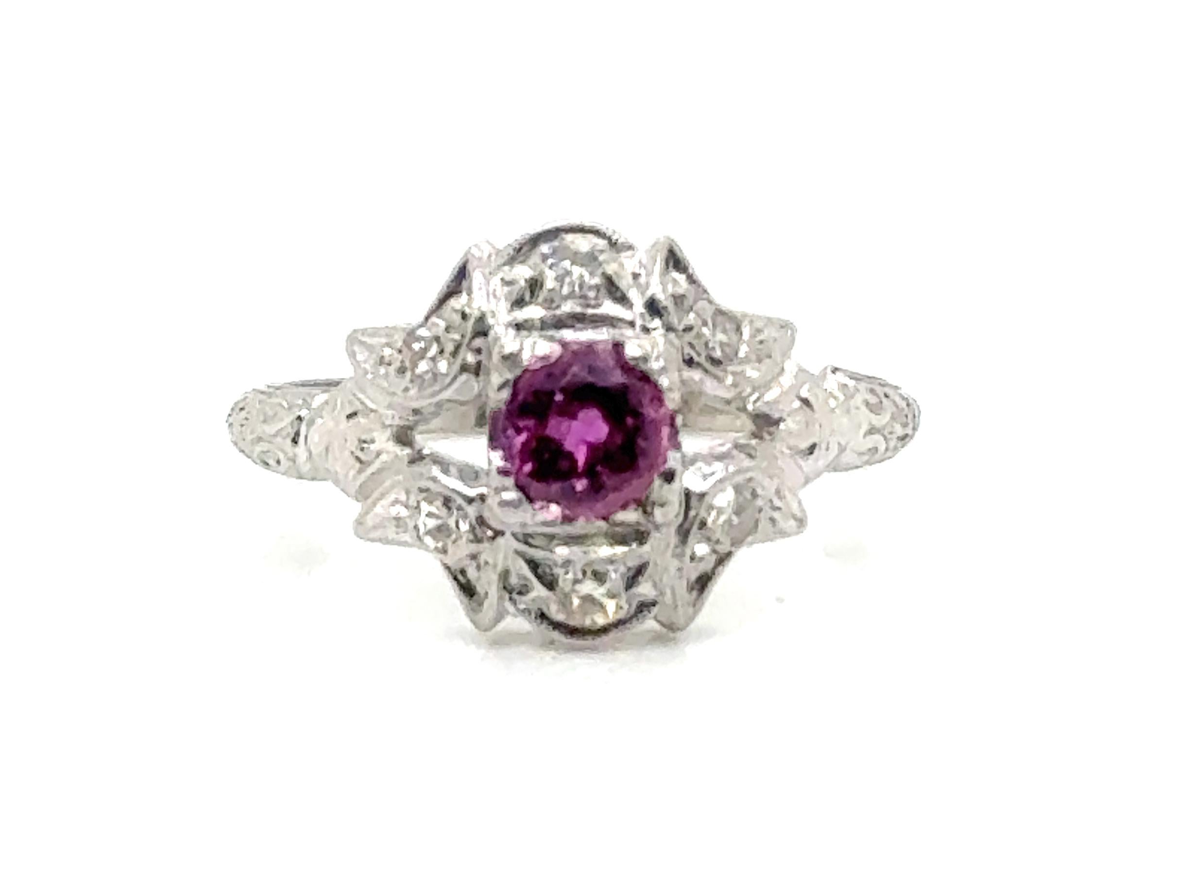 Art Deco Ruby Diamond Ring .50ct Platinum Antique Original 1920's Vintage en vente