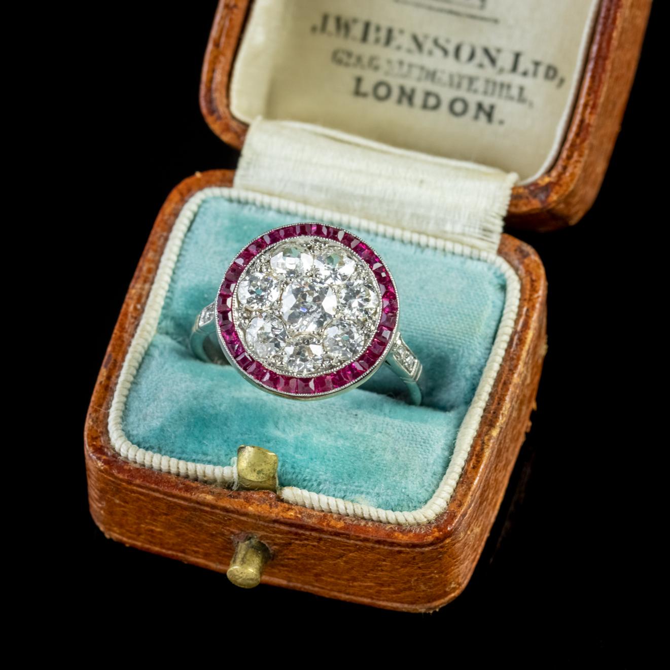Art Deco Ruby Diamond Ring Platinum 1.80 Carat of Diamond, circa 1930 2
