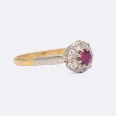 Art Deco Ruby Diamond Round Cluster Ring