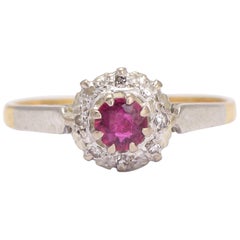 Art Deco Ruby Diamond Round Cluster Ring
