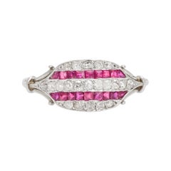 Antique Art Deco Ruby Diamond Stripes Ring