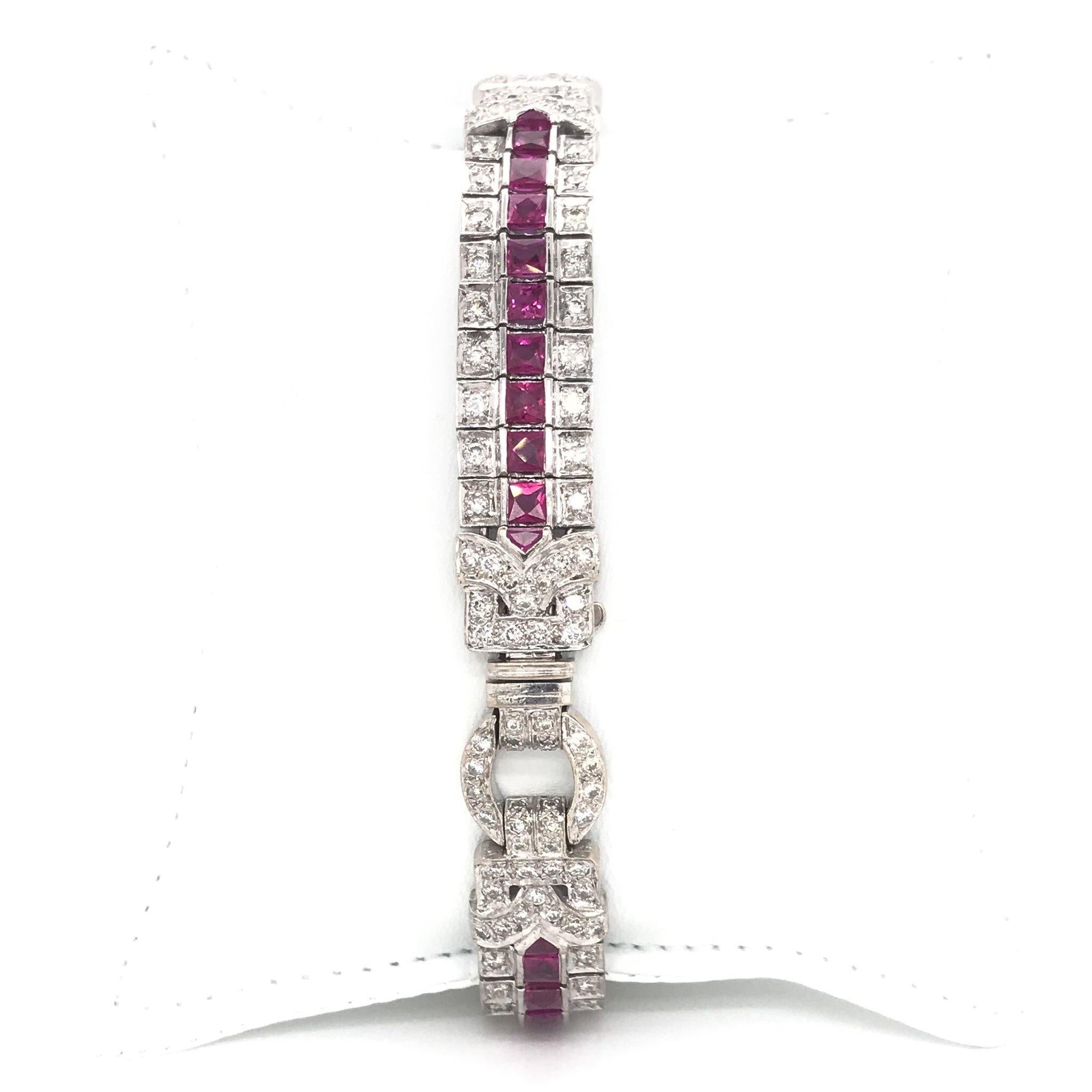 Art Deco Styled Ruby and Diamond Tennis Bracelet In Good Condition In Montgomery, AL