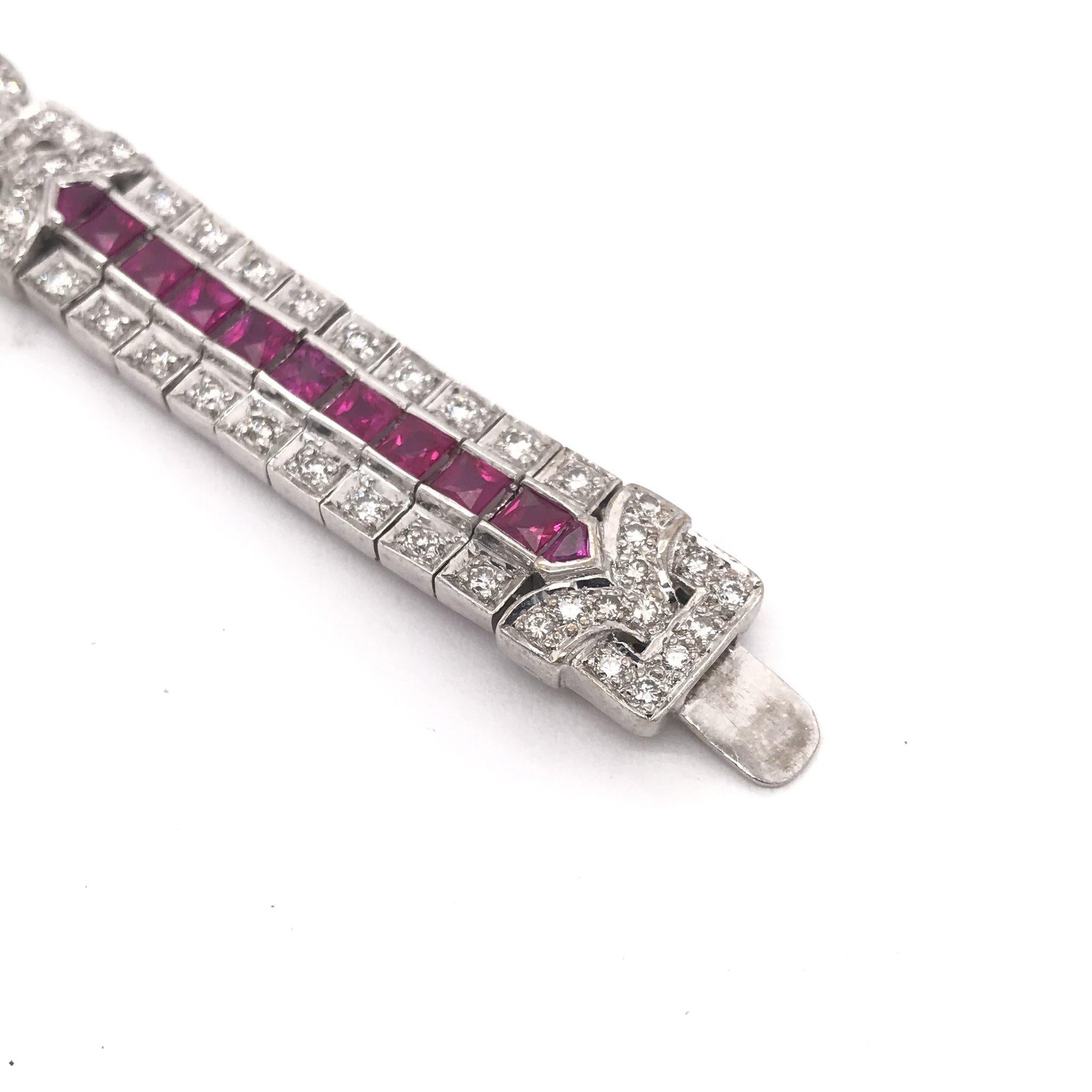 Art Deco Styled Ruby and Diamond Tennis Bracelet 2