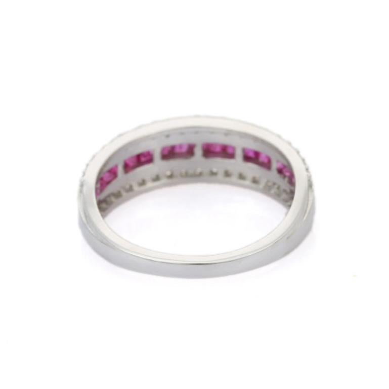 For Sale:  Art Deco Ruby Diamond Wedding Band For Women in 925 Sterling Silver 5