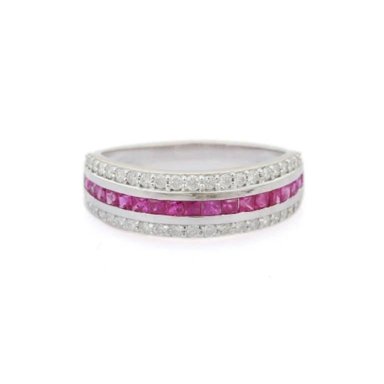 For Sale:  Art Deco Style Ruby Diamond Wedding Band Ring Gift for Her Set in 925 Silver 5