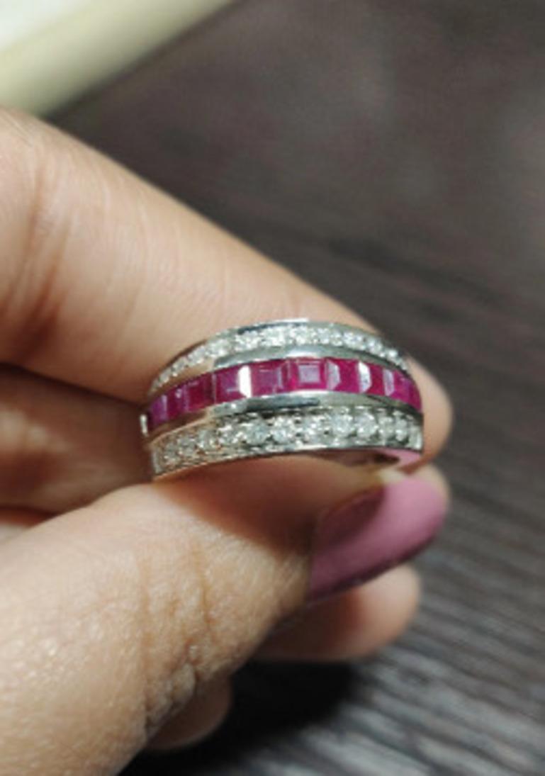 For Sale:  Art Deco Ruby Diamond Wedding Band For Women in 925 Sterling Silver 6