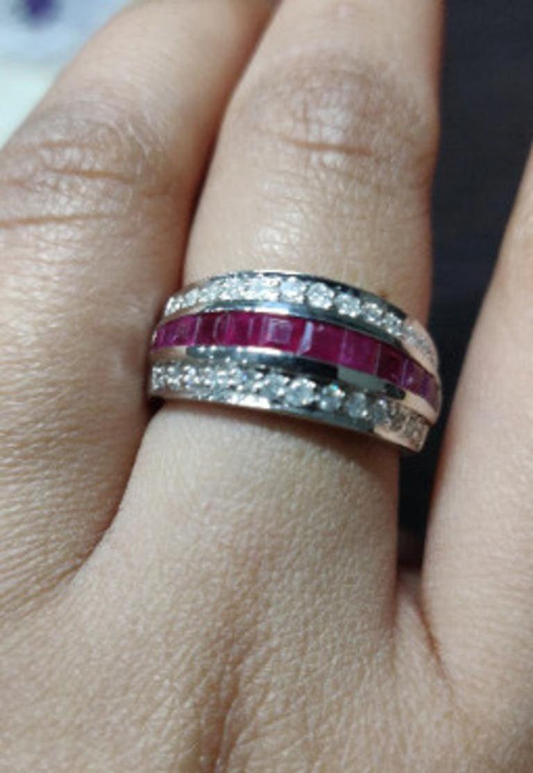 For Sale:  Art Deco Style Ruby Diamond Wedding Band Ring Gift for Her Set in 925 Silver 6