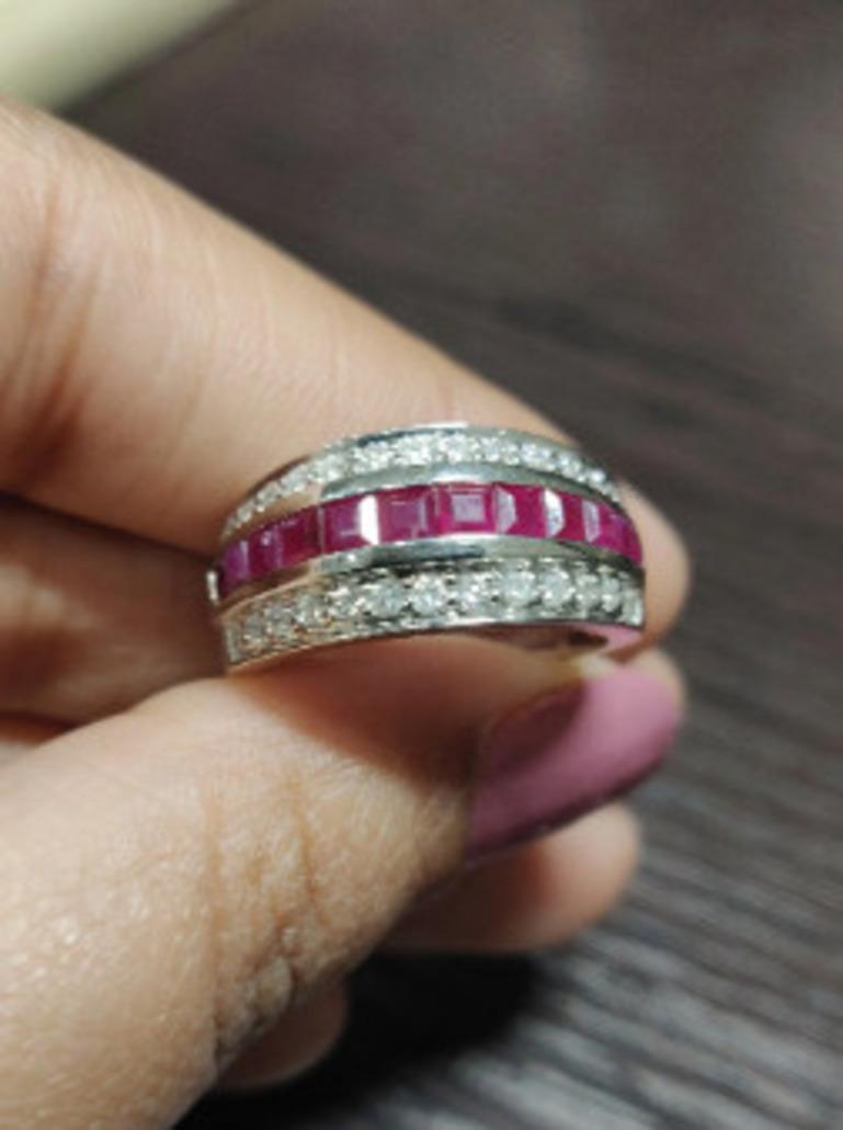 For Sale:  Art Deco Ruby Diamond Wedding Band For Women in 925 Sterling Silver 8