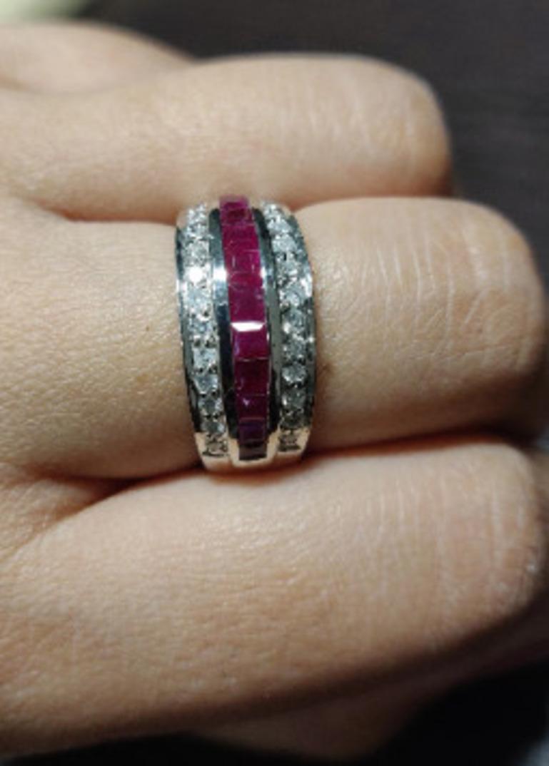 For Sale:  Art Deco Ruby Diamond Wedding Band For Women in 925 Sterling Silver 9