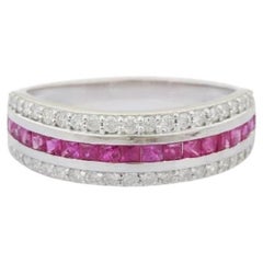 Art Deco Ruby Diamond Wedding Band for Her Jewelry Ring in 925 Sterling Silver