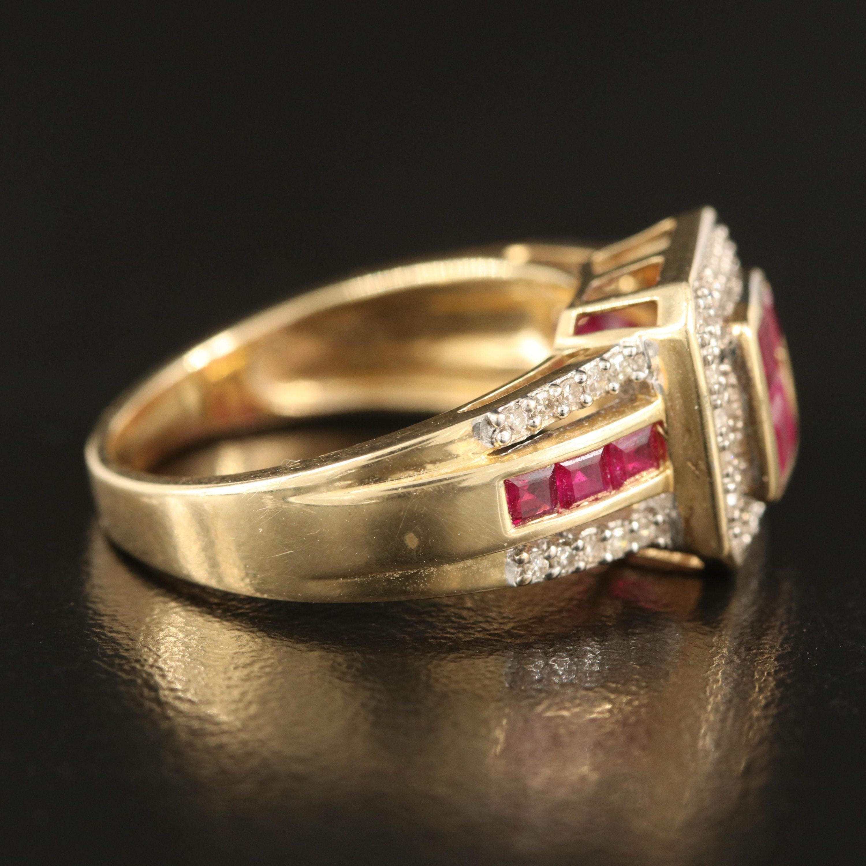 For Sale:  Art Deco Natural Ruby Diamond Engagement Ring Set in 18K Gold, Cocktail Ring 2