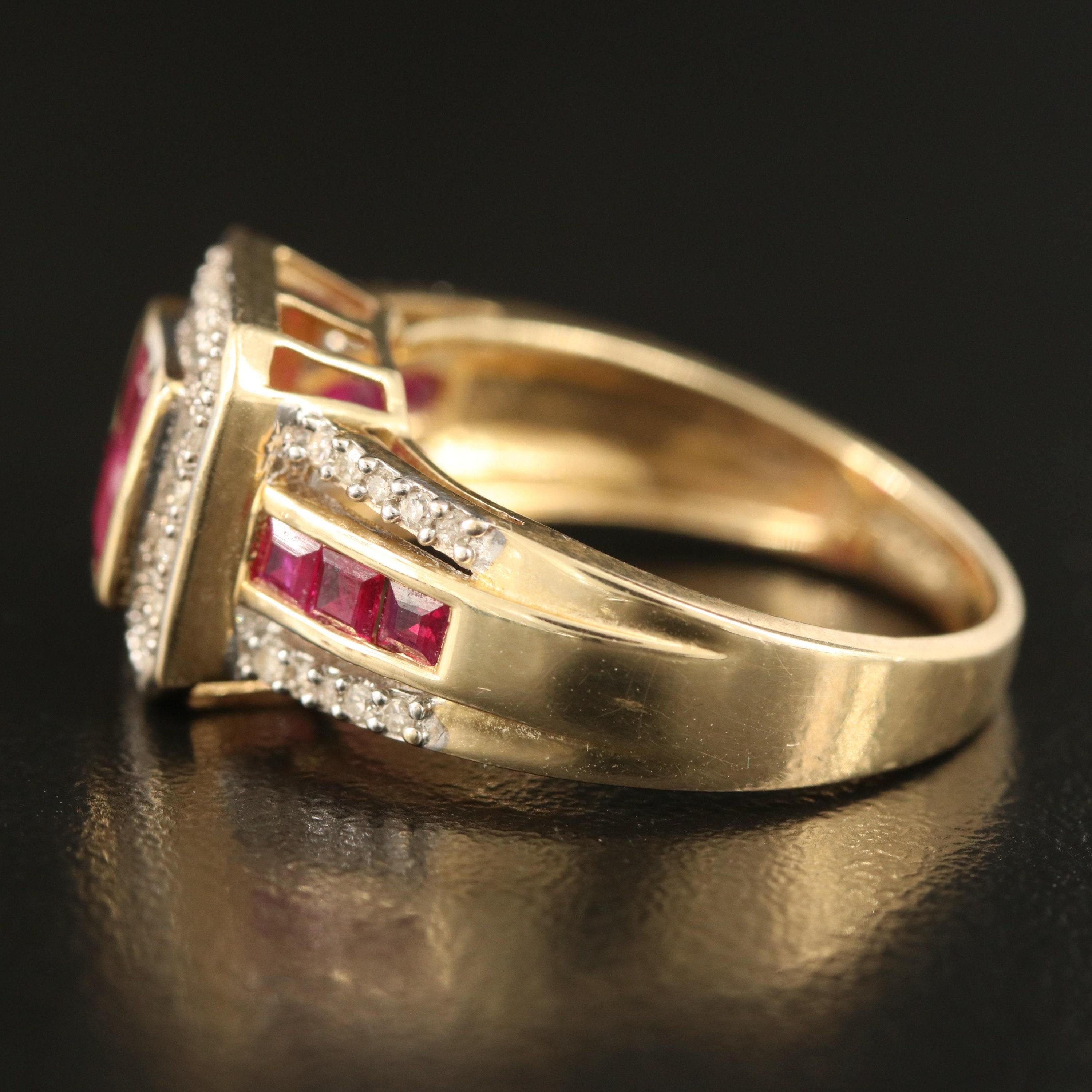 For Sale:  Art Deco Natural Ruby Diamond Engagement Ring Set in 18K Gold, Cocktail Ring 3