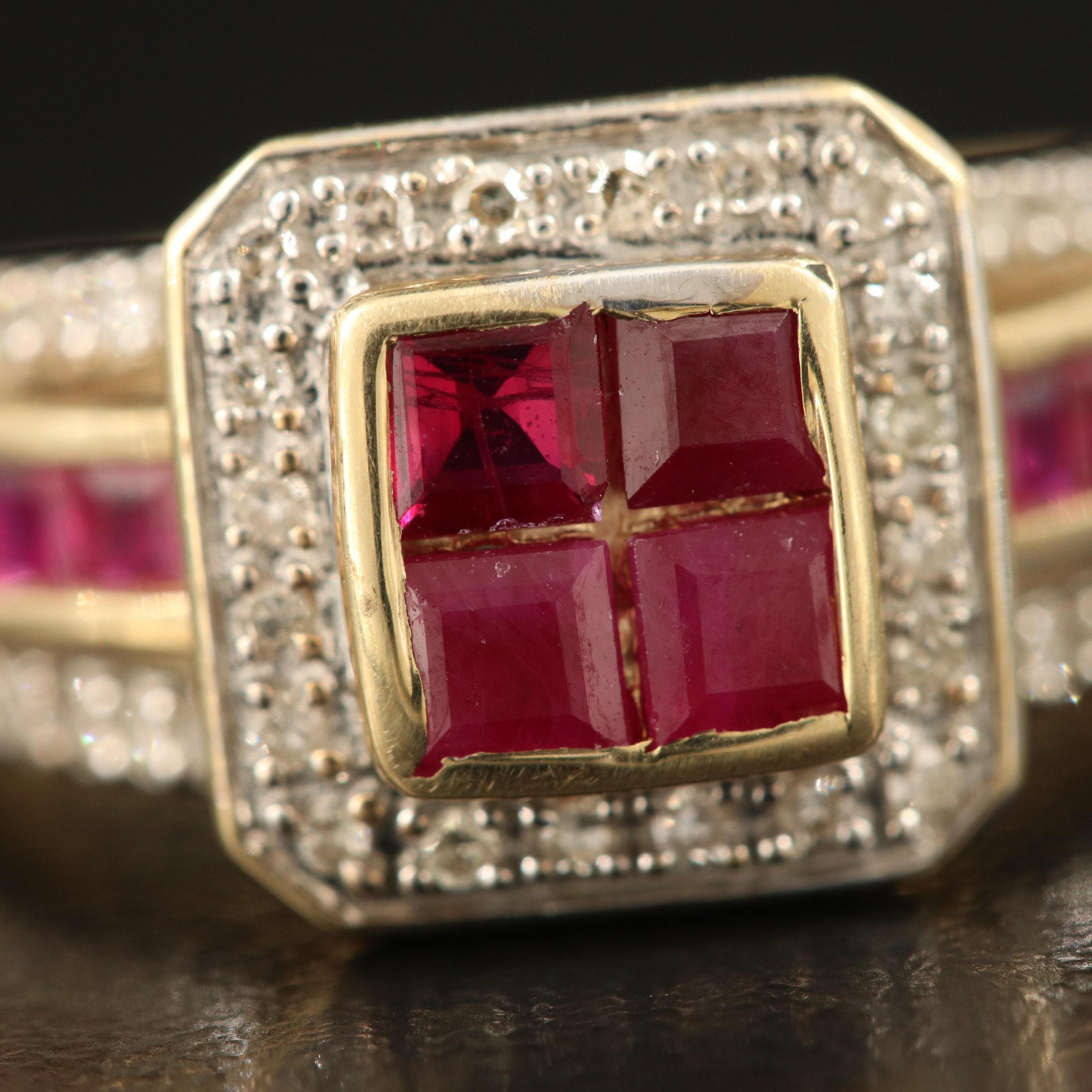 For Sale:  Art Deco Natural Ruby Diamond Engagement Ring Set in 18K Gold, Cocktail Ring 4