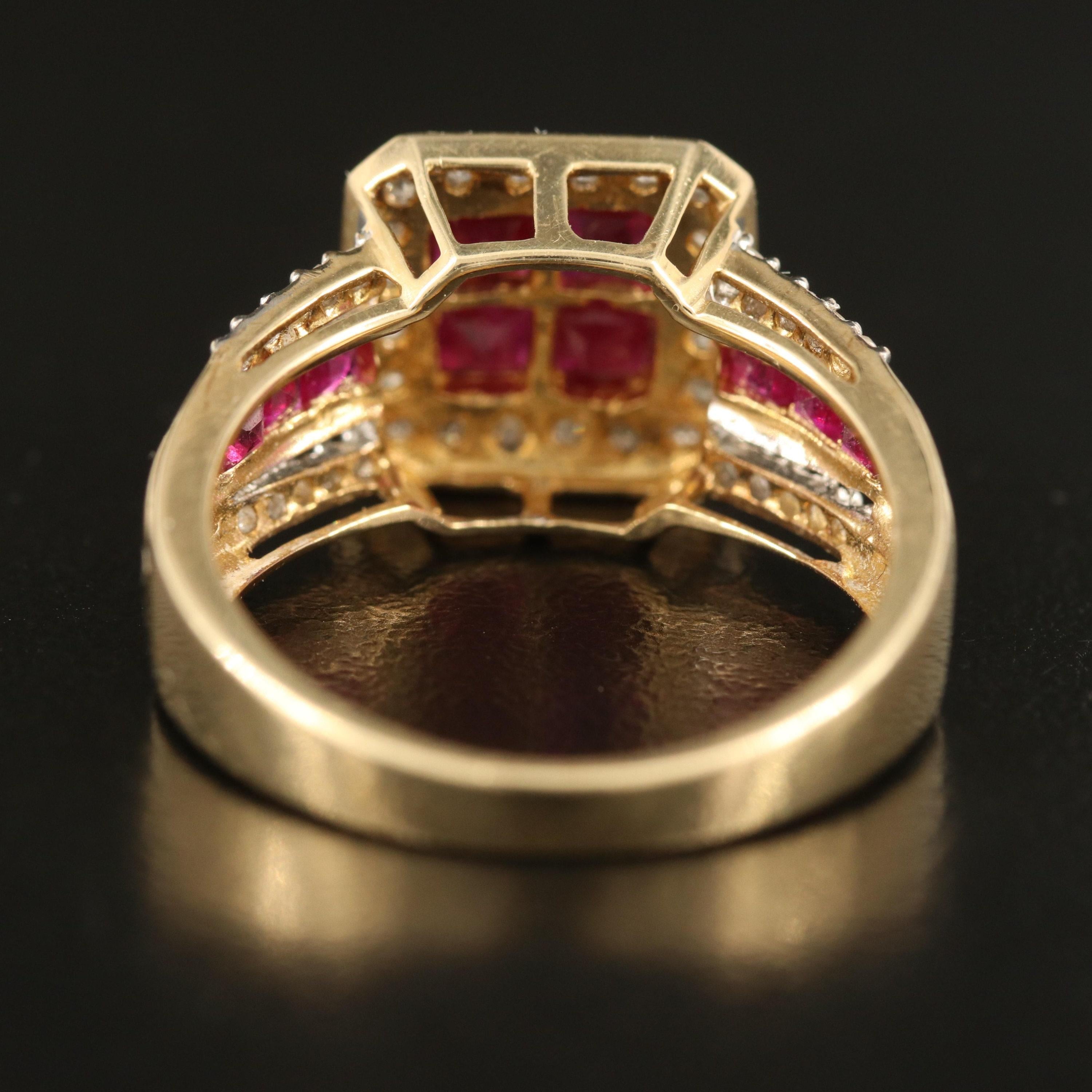 For Sale:  Art Deco Natural Ruby Diamond Engagement Ring Set in 18K Gold, Cocktail Ring 5