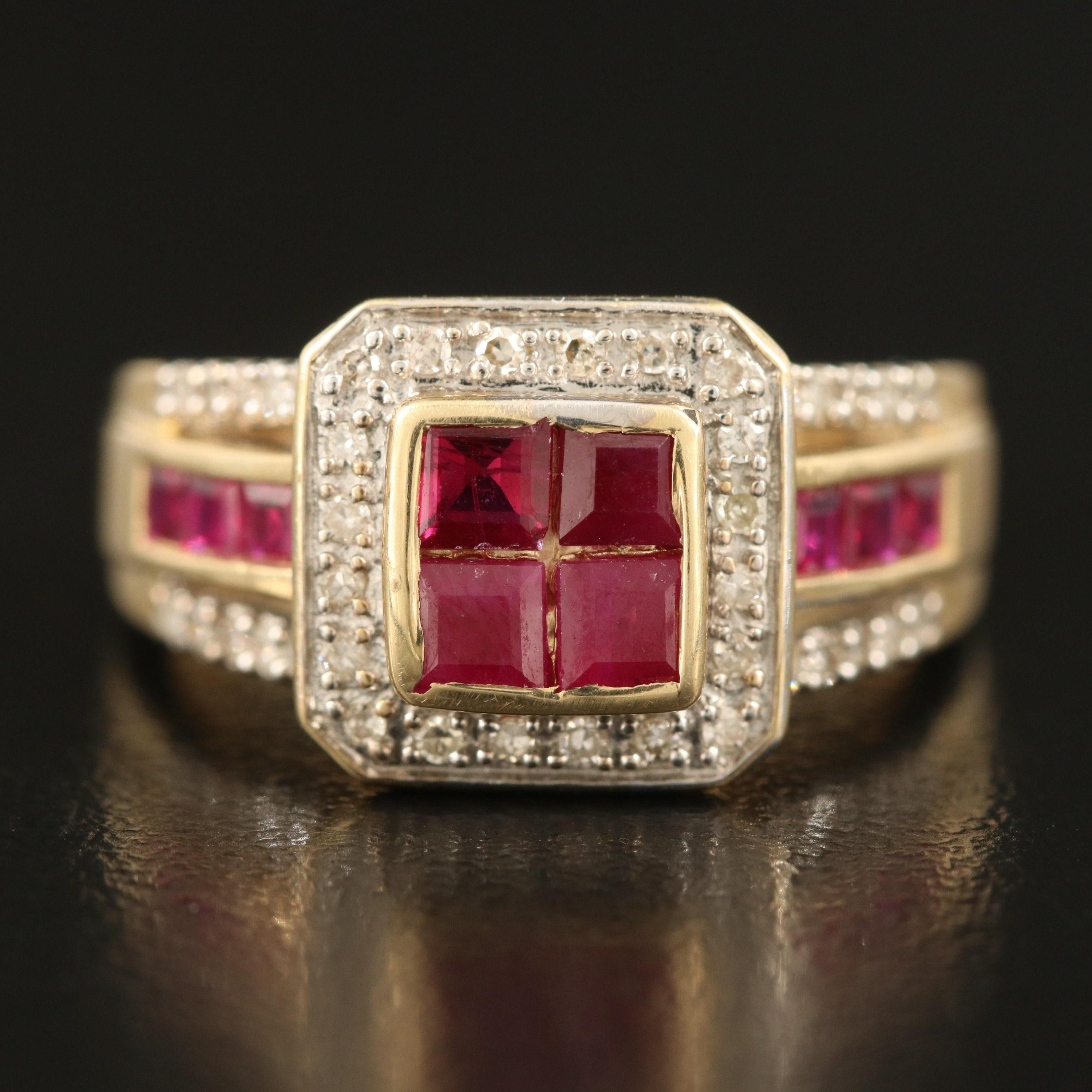 For Sale:  Art Deco Natural Ruby Diamond Engagement Ring Set in 18K Gold, Cocktail Ring 6