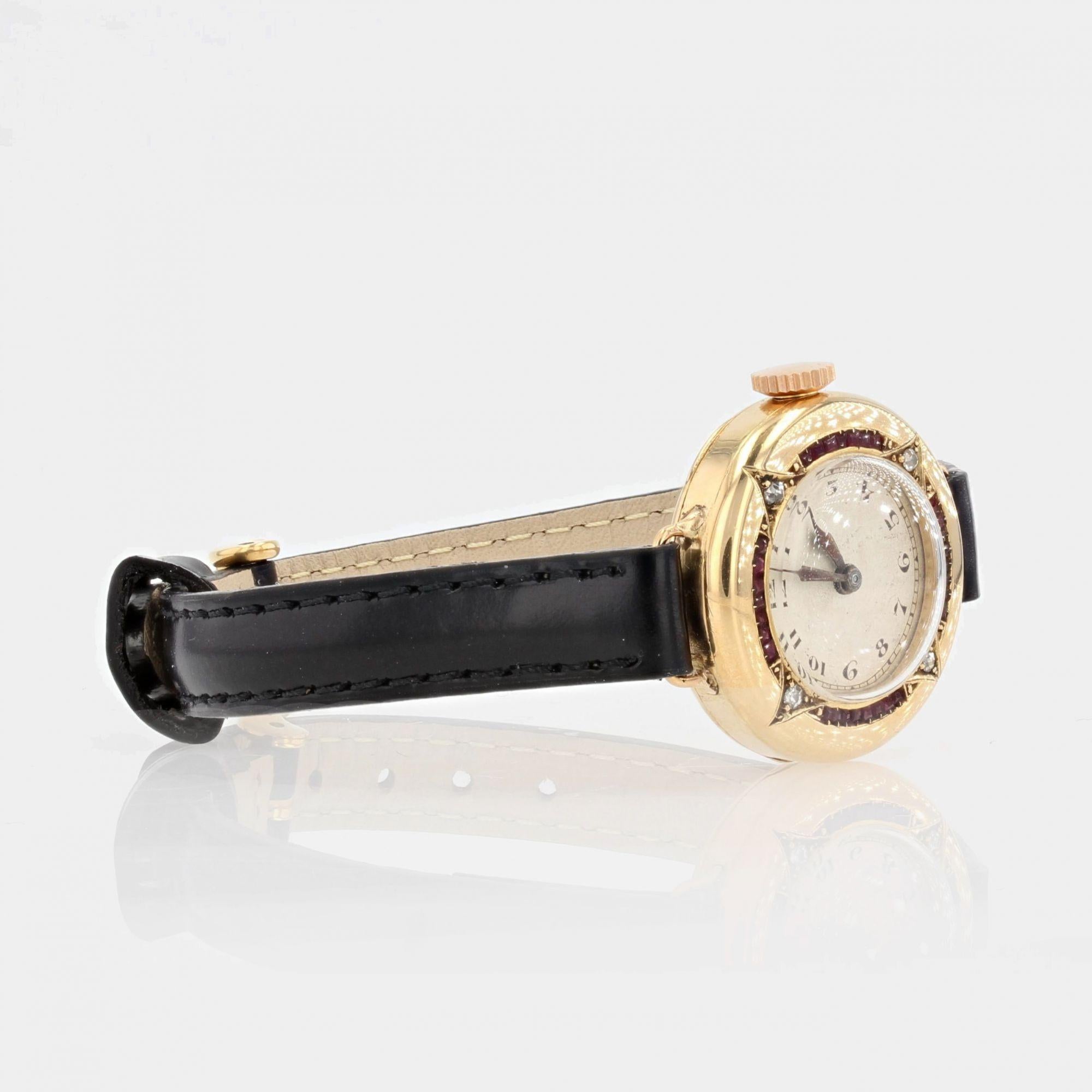 Art Deco Ruby Diamonds 18 Karat Yellow Gold Lady's Watch 3