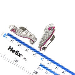 Art Deco Ruby Diamonds Geometric Design Fashion Studs Clips Earrings