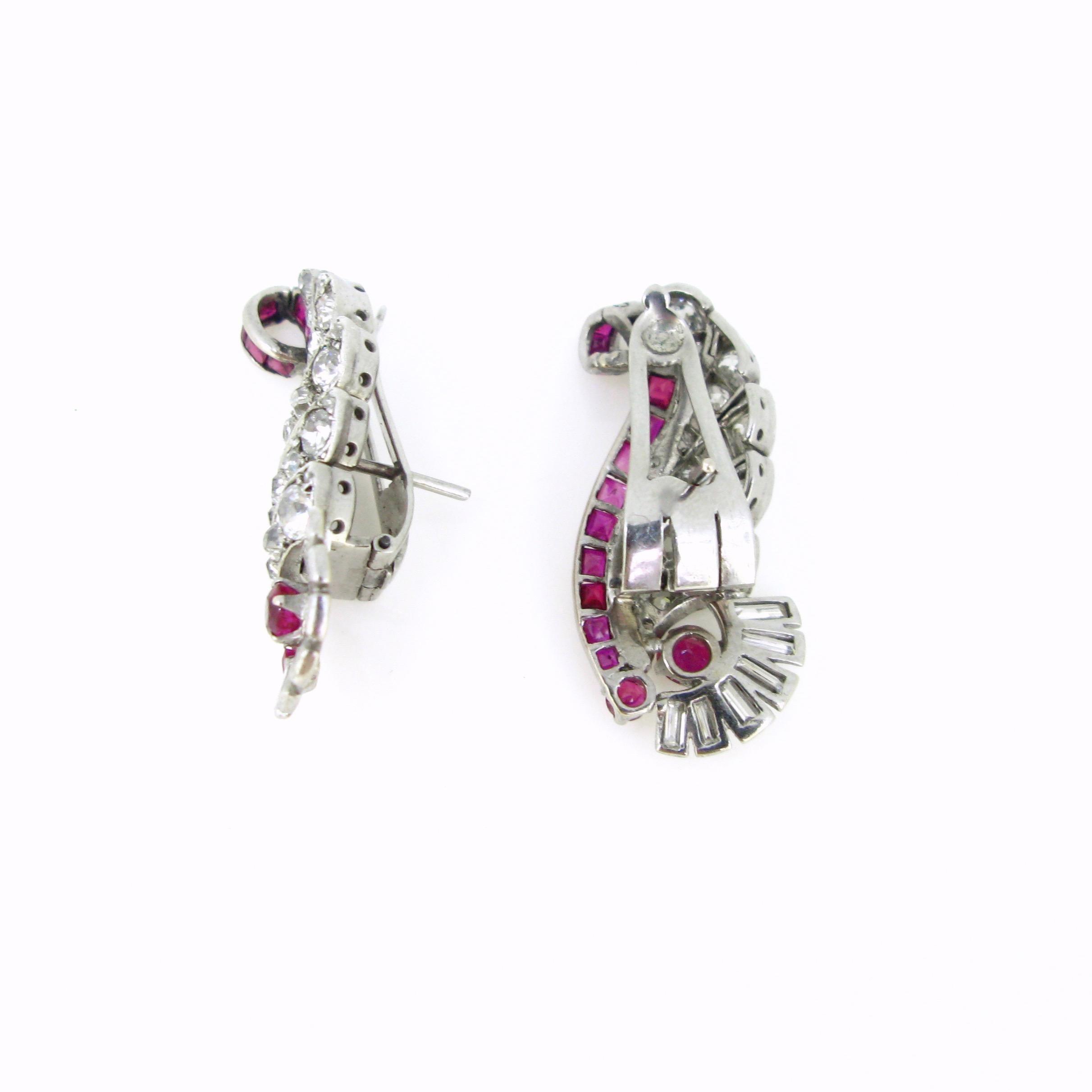 Art Deco Ruby Diamonds Geometric Design Fashion Studs Clips Earrings 2
