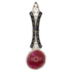Art Deco Ruby Diamonds Onyx Pendant, 1900 Art Deco Ruby Diamonds Onyx Pendant, 1900