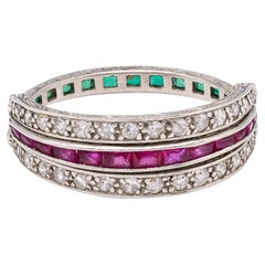 Art Deco Ruby, Emerald, and Diamond Platinum Flip Ring