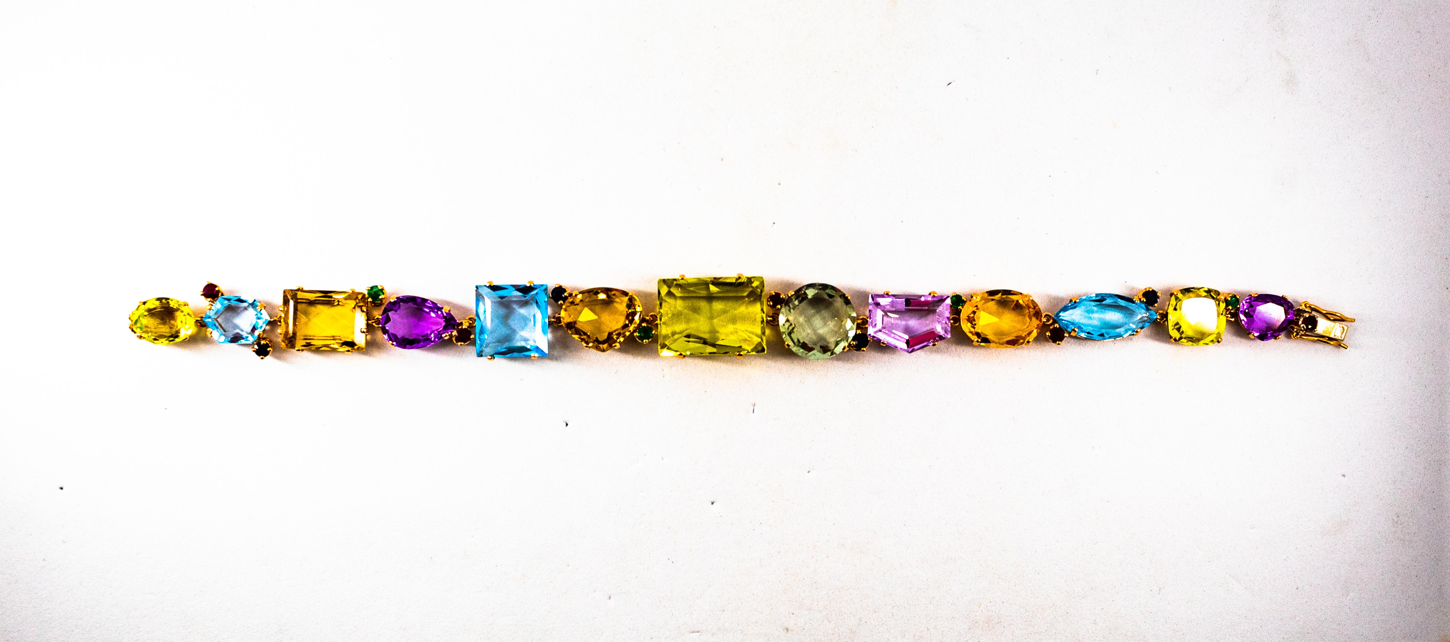 Art Deco Ruby Emerald Blue Sapphire Amethyst Citrine Topaz Yellow Gold Bracelet 6